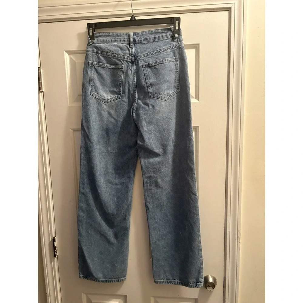 Heart Patch Jeans Light Blue Wide Leg Distressed Bohemian 26"x32" - Picture 3 of 4